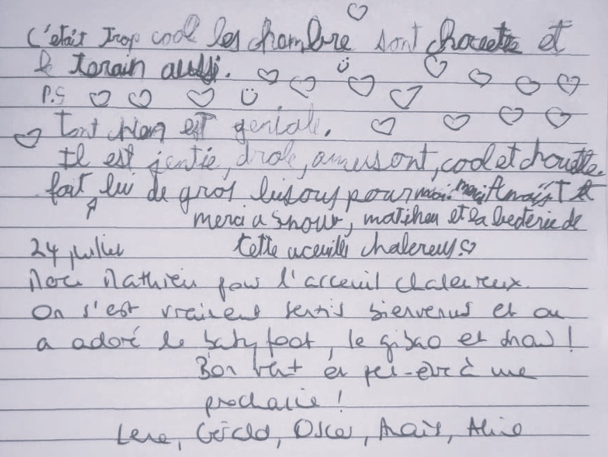 Anaïs' review after her stay at La Becterie