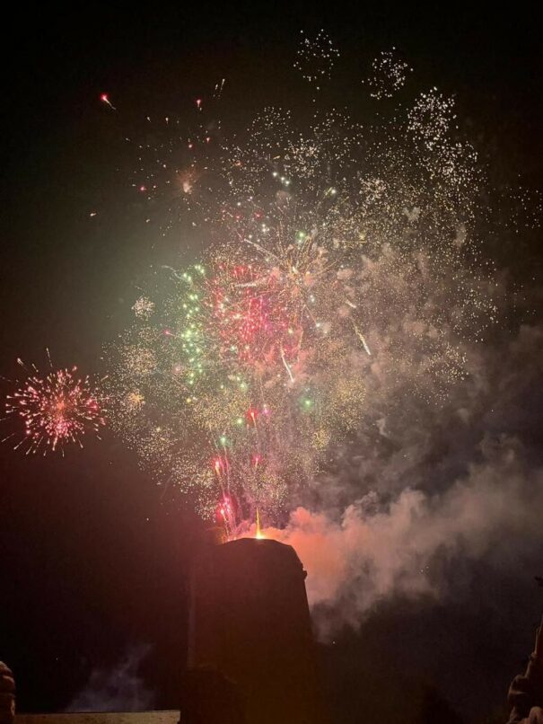 Firework over the keep in Bricquebec